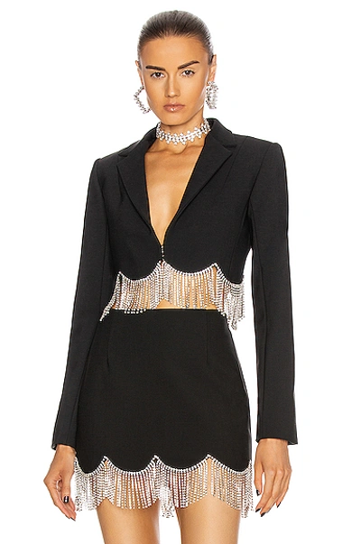 Shop Area Scalloped Crystal Hem Cropped Blazer In Black & Clear