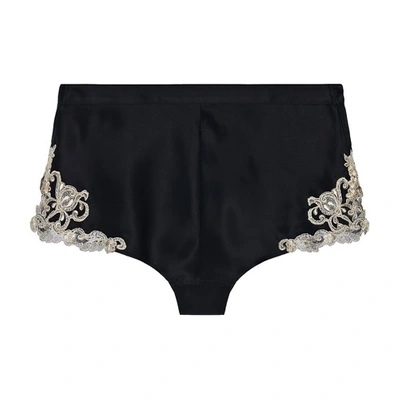Shop La Perla Hipster Brief In Silk With Embroidered Tulle In Black/ivory