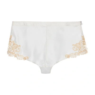 Shop La Perla Hipster Brief In Silk With Embroidered Tulle In White / Ivory