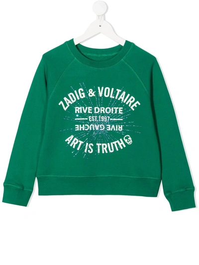 Shop Zadig & Voltaire Teen Printed Logo Sweatshirt In Green