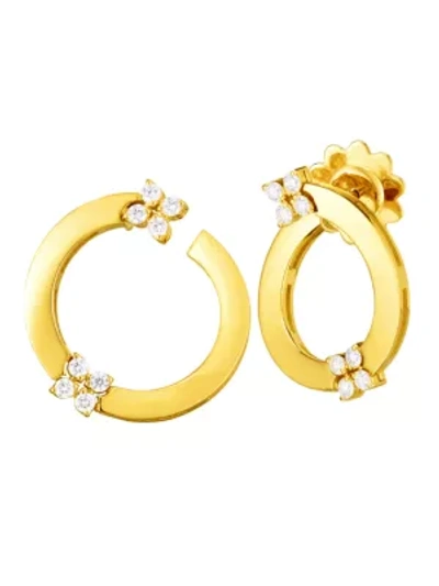 Shop Roberto Coin Women's Love In Verona 18k Yellow Gold & Double Diamond Front-facing Hoop Earrings