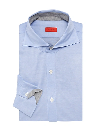 Shop Isaia Cotton Jersey Dress Shirt In Sky Blue