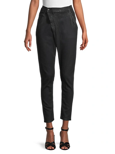 Shop R13 Asymmetrical Cropped Jeans In Waxed Black