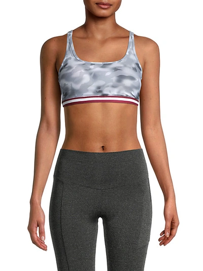 Shop Wear It To Heart Women's Camo Cross-back Sports Bra In Smoke Blur