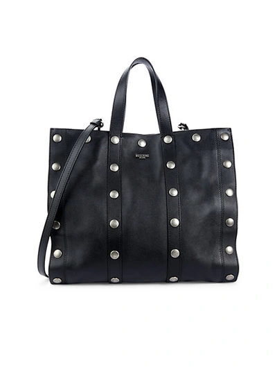 Shop Moschino Studded Leather Shoulder Bag In Black