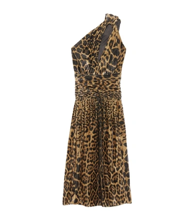 Shop Saint Laurent Leopard Print One-shoulder Midi Dress