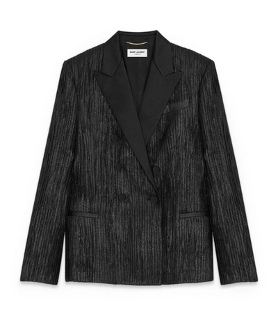 Shop Saint Laurent Double-breasted Plissé Tuxedo Jacket
