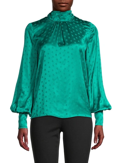 Shop Attico Star-print Long-sleeve Blouse In Peacock