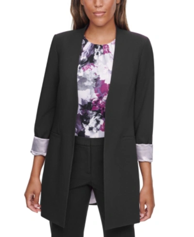 Shop Calvin Klein Women's Roll Sleeve Open Front Blazer, Regular And Petite Sizes In Black