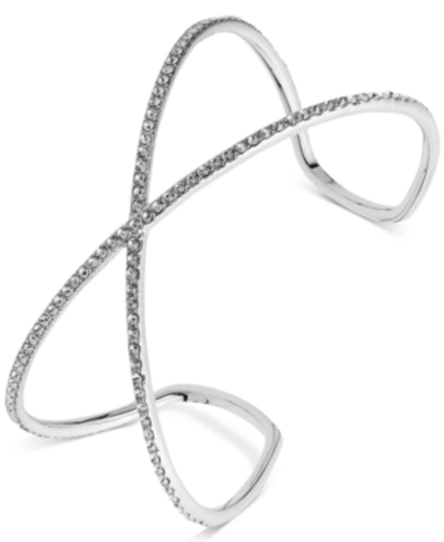 Shop Givenchy Crystal Crossover Cuff Bracelet In Silver