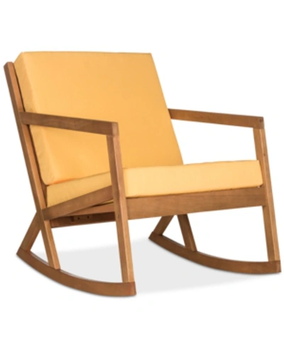 Shop Safavieh Nicksen Outdoor Rocking Chair In Teak Brown/yellow