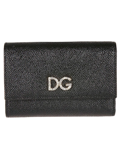 Shop Dolce & Gabbana Crystal Embellished Logo Snap Button Wallet In Black