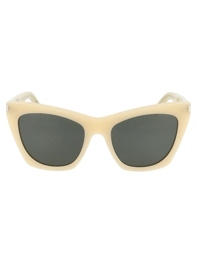 Shop Saint Laurent Sl 214 Kate Sunglasses In 013 Ivory Ivory Grey