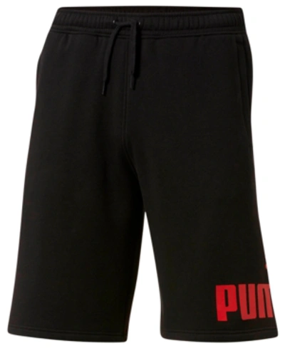 Shop Puma Men's Logo Fleece Shorts In  Black/red