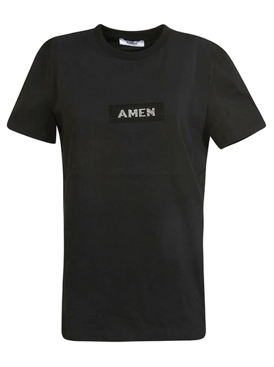 Shop Amen Strass Logo Slim T-shirt In Black