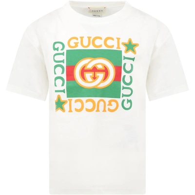 Shop Gucci Ivory T-shirt For Kids With Logos In White