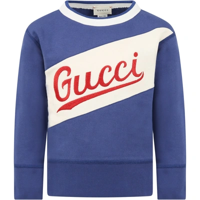Shop Gucci Blue Sweatshirt For Kids With Logo