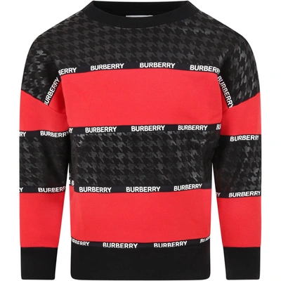 Shop Burberry Black Sweatshirt For Kids With Logos In Red