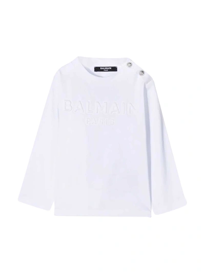 Shop Balmain White Newborn T-shirt In Bianca