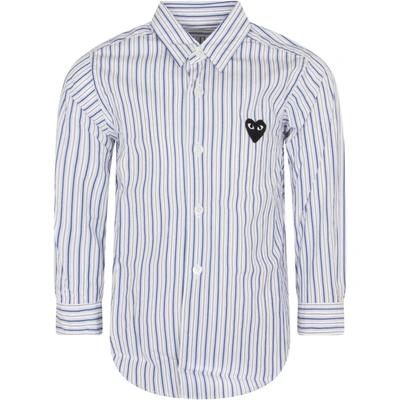 Shop Comme Des Garçons Play Striped Shirt For Kids With Iconic Logo In White