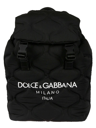 Shop Dolce & Gabbana Logo Print Buckled Backpack In Black/white