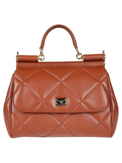 Shop Dolce & Gabbana Padded Flap Tote In Cognac