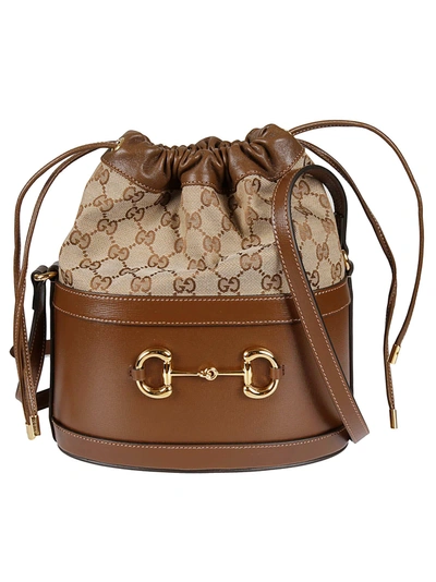 Shop Gucci 1955 Horsebit Bucket Bag In Brown Sugar