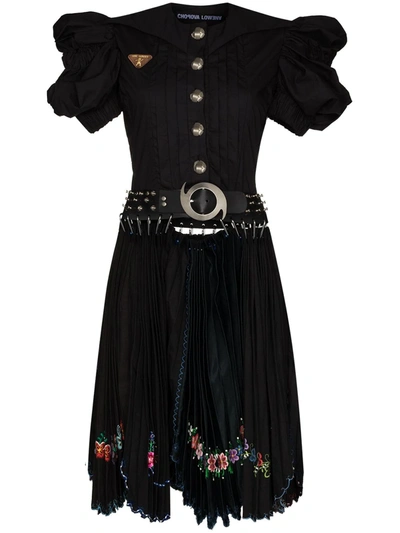 Shop Chopova Lowena Avalanche Belted Embroidered Dress In Black