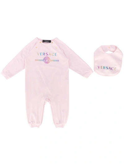 Shop Young Versace Logo Print Babygrow Set In Pink