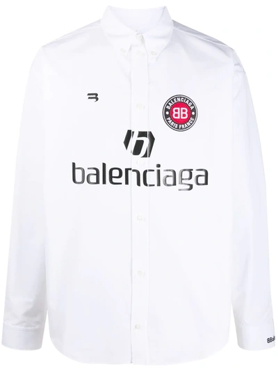 Shop Balenciaga Soccer Print Buttoned Shirt In White