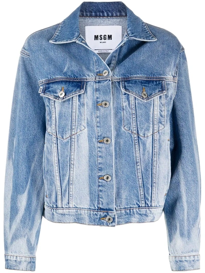 Shop Msgm Bleached Denim Jacket In Blue
