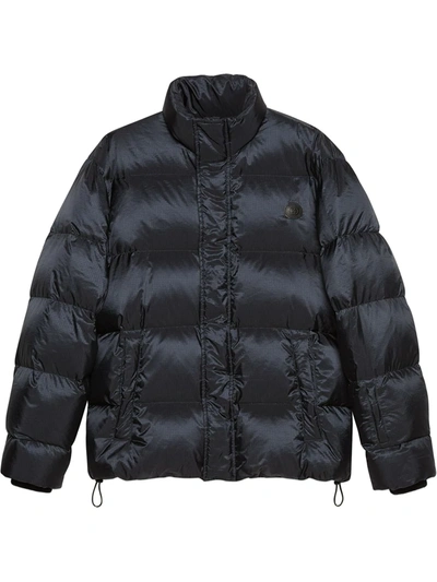 Shop Gucci 'think/thank' Print Padded Jacket In Blue