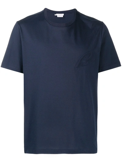 Shop Brioni Embroidered Logo Cotton T-shirt In Blue