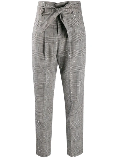 Shop Liu •jo Prince Of Wales Check Tied Trousers In Grey