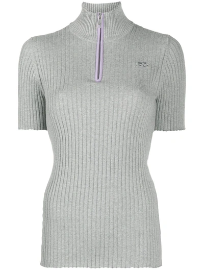 Shop Courrèges Half-zip Ribbed Top In Grey