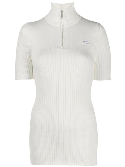 Shop Courrèges Half-zip Ribbed Top In White