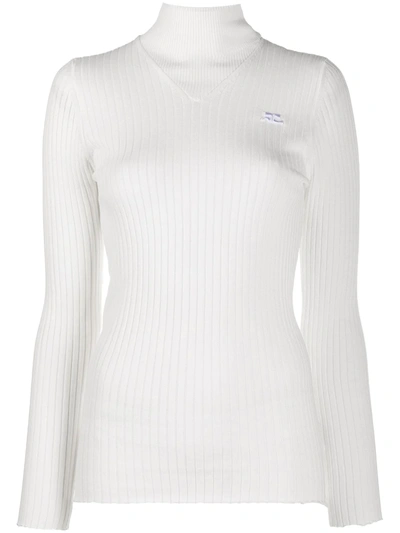 Shop Courrèges Mock Neck Ribbed Sweater In White