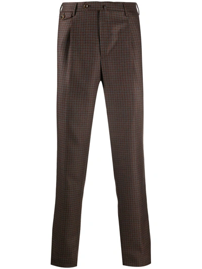 Shop Pt01 Virgin Wool Tartan Trousers In Brown