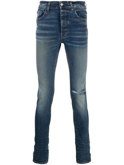 Shop Amiri Distressed Slim-fit Jeans In Blue