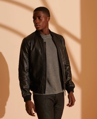 Superdry Men's Leather Bomber Jacket Black | ModeSens