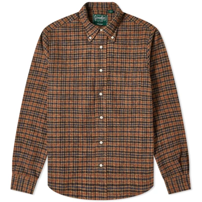 Shop Gitman Vintage Button Down Tweed Check Overshirt In Brown