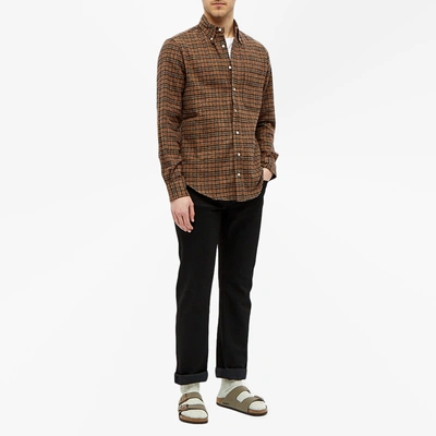 Shop Gitman Vintage Button Down Tweed Check Overshirt In Brown