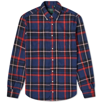 Shop Gitman Vintage Button Down Rough Check Flannel Shirt In Blue