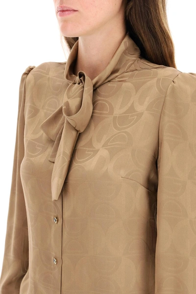 Shop Dolce & Gabbana Silk Shirt Dg Logo In Beige,brown