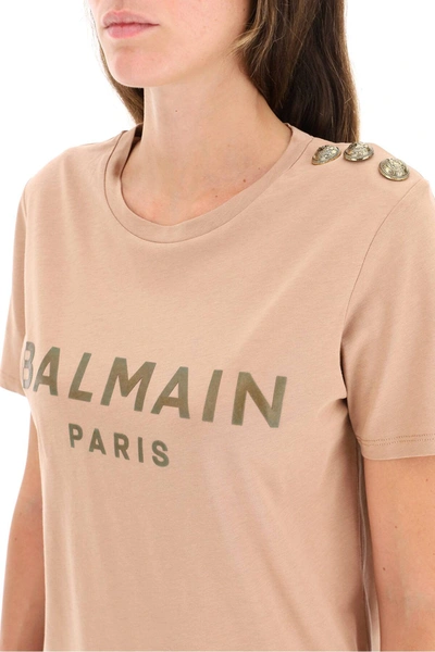 Shop Balmain T-shirt Bronze Logo In Beige,brown