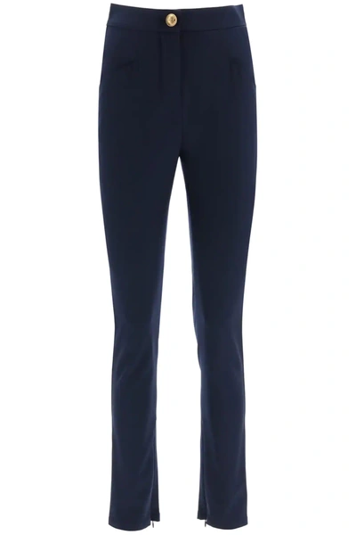 Shop Balmain Slim Gabardine Trousers In Blue