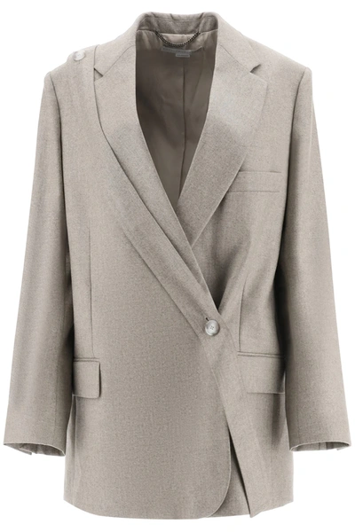 Shop Stella Mccartney Double Breasted Melange Wool Blazer In Beige,grey