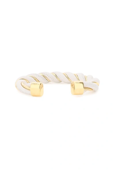 Shop Bottega Veneta Torcillon Bracelet In White,gold