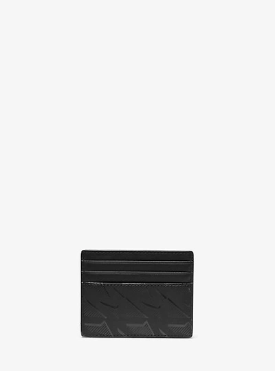 Shop Michael Kors Hudson Printed Leather Tall Card Case In Black