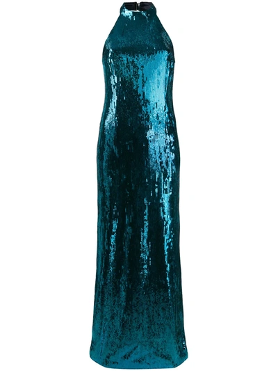 Shop Galvan Oceana Sequin Embellished Dress In Blue